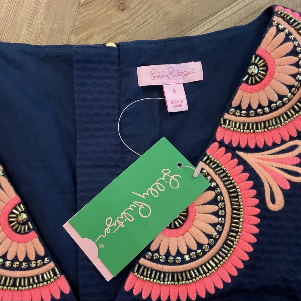 Lilly Pulitzer Gabby Shift Dress True Navy Embellishedโ Neckline Size 8 NWT - Picture 5 of 9